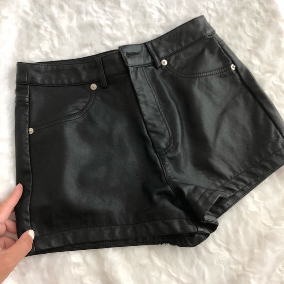 Forever 21 Pants - High waisted black faux leather shorts size M
